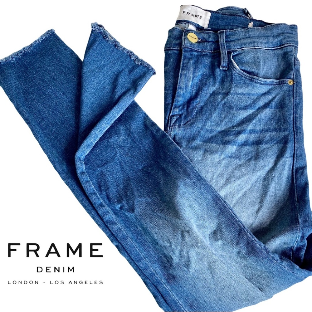 FRAME Le High Skinny Crop Raw Edge Blue Jeans